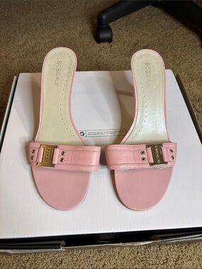 BCBGirls Pink Slide Mules with Gold Buckle